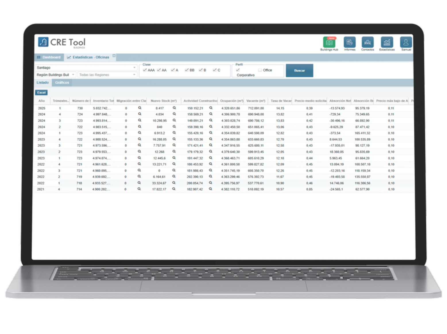 Computadora usando las funcionalidades del Buildings CRE Tool